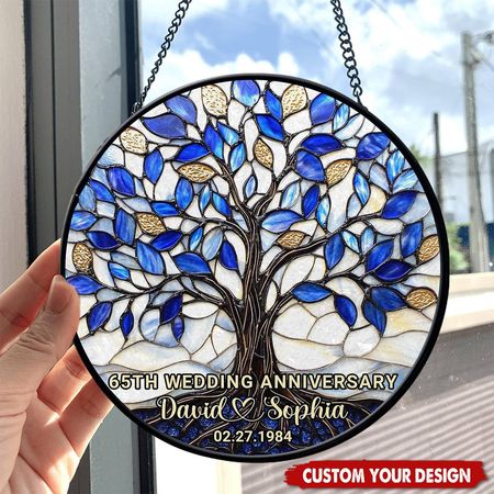 Anniversary Tree of Life - Personalized Window Hanging Suncatcher, Wedding Anniversary Gift